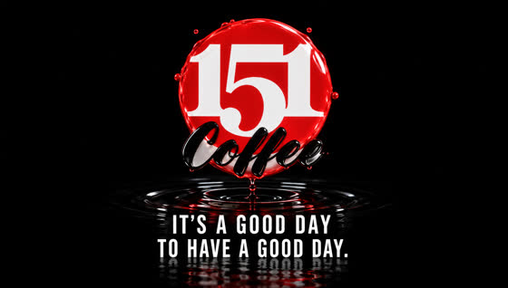 The 151 mark as settled liquid on black with the motto